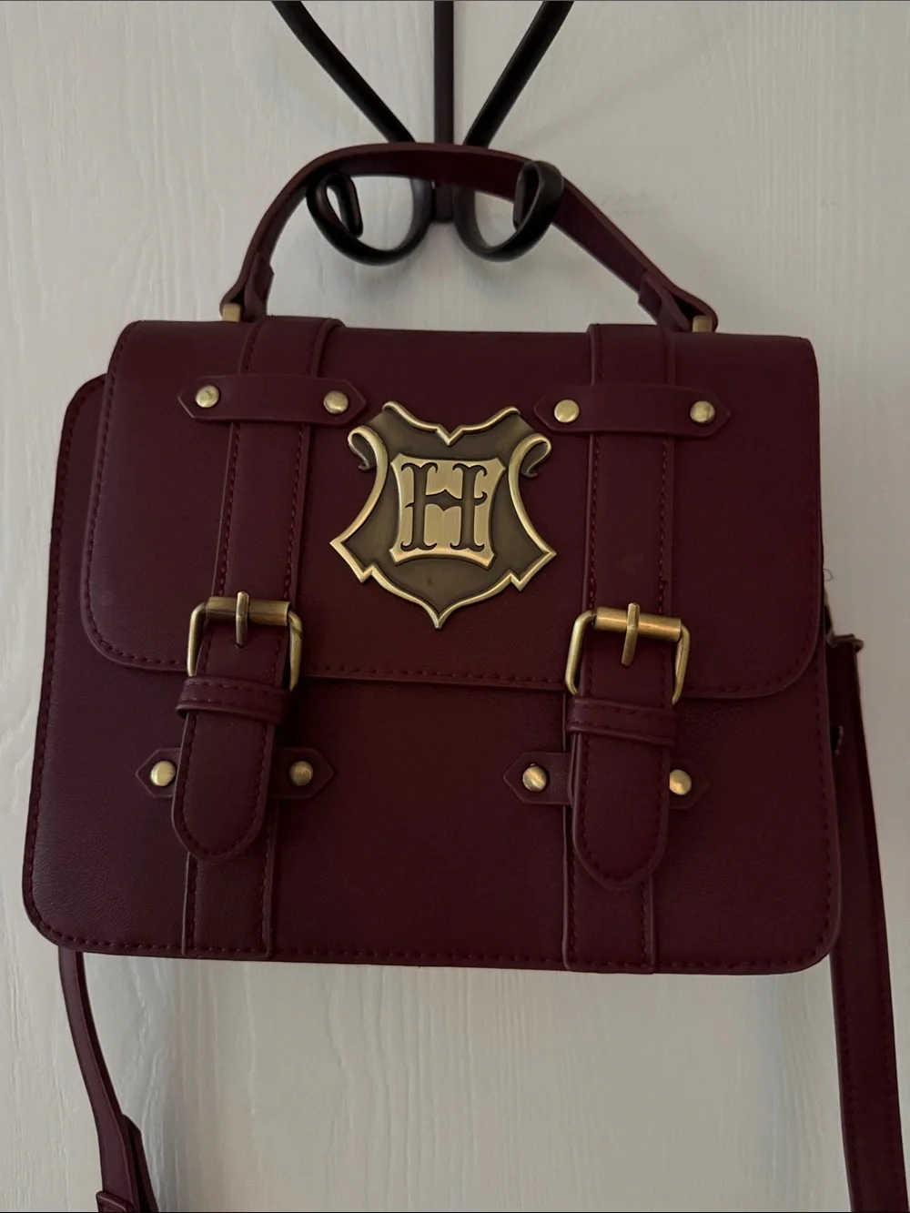 Bioworld Harry Potter Burgundy Satchel with Hogwarts Crest Hardware